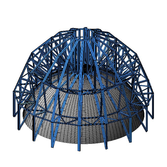 Усиление металлоконструкций центрального купола и устройство свода из торкрет-бетона. Схема устройства центрального купола