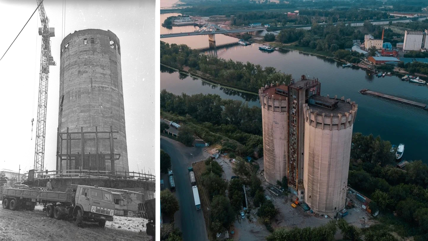 Вертикальный элеватор в Самаре: две цилиндрические башни-хранилища высотой 65 м были построены за 30 дней методом скользящей опалубки.