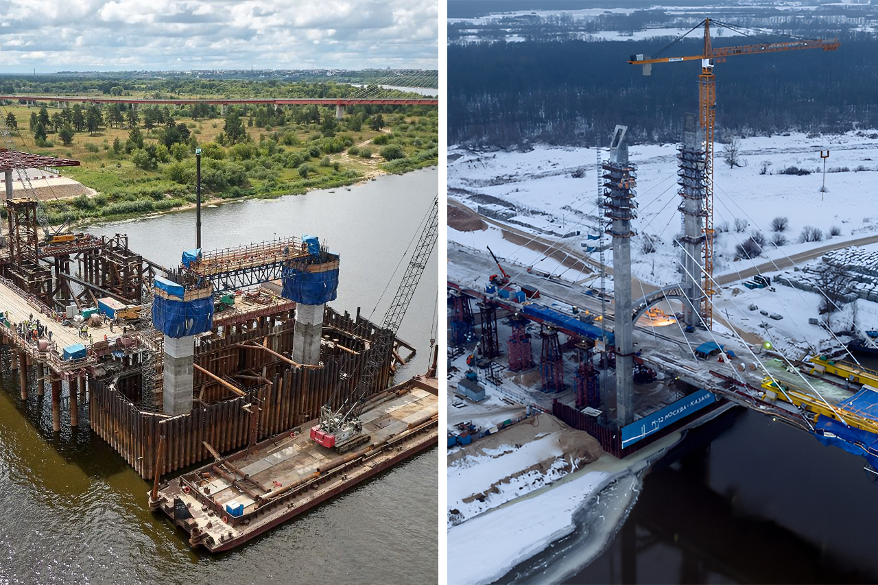 Опоры мостов через реки Сура и Ока в районе Мурома были возведены с использованием скользящей опалубки.